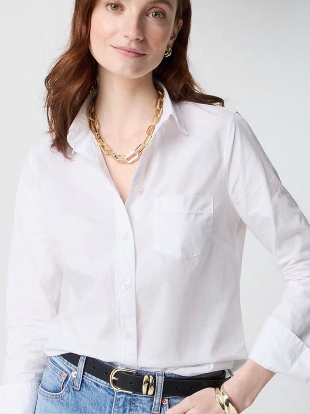 J. Crew White Relaxed Button-Up Cotton Shirt